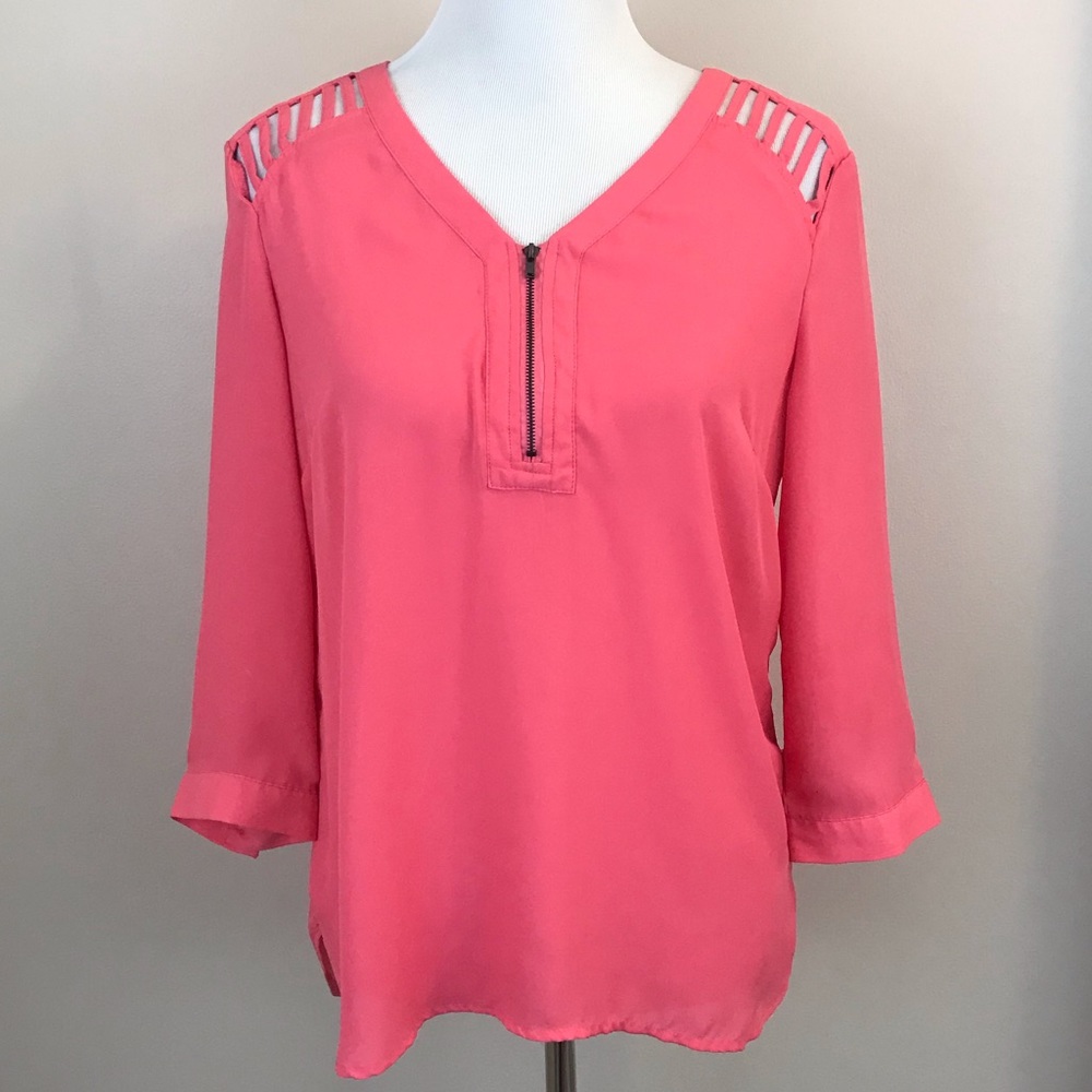 Love By Design Pink Blouse With Cutout Shoulder -M